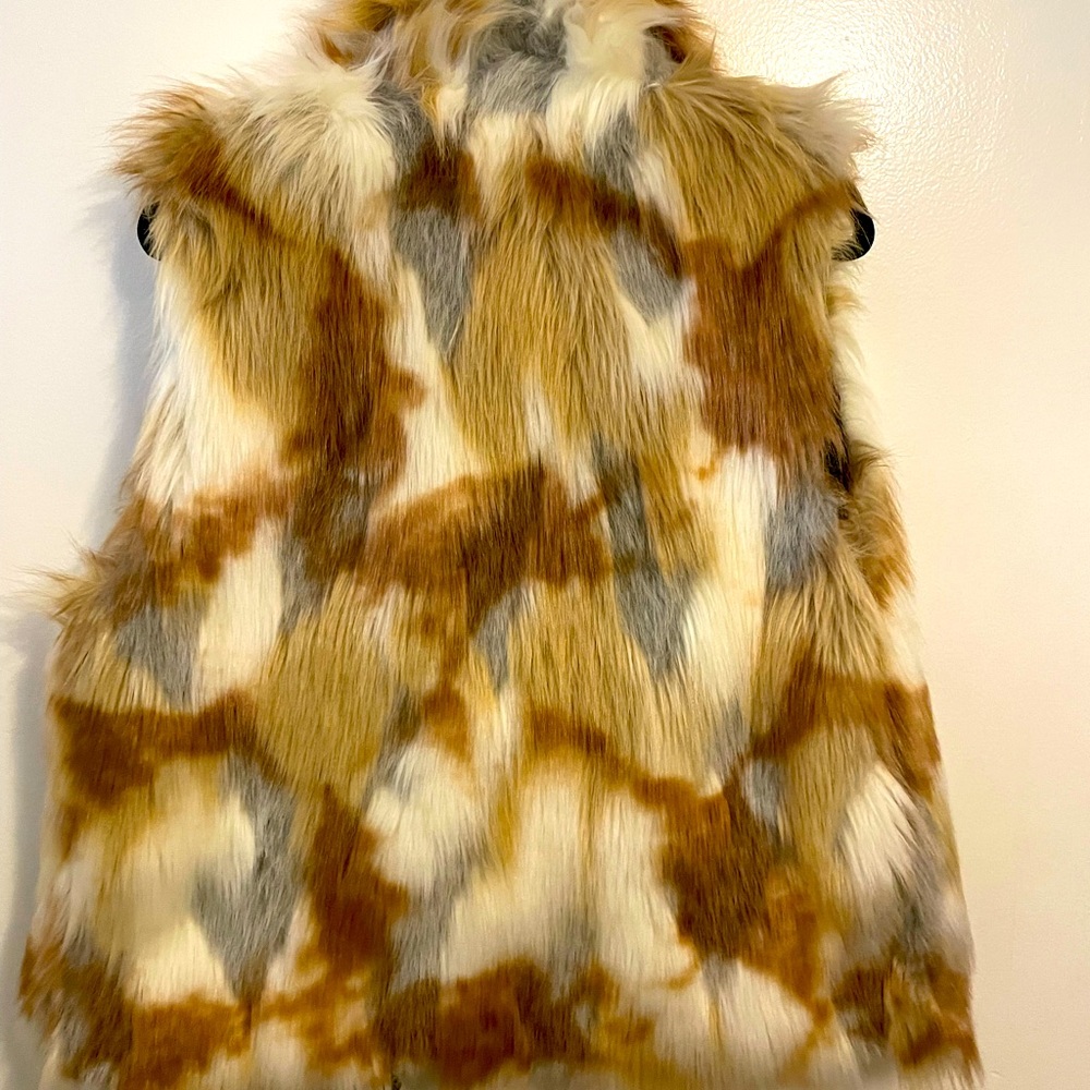S13/NYC Faux Fur Vest, XL, brown, white and gray. Used, good condition